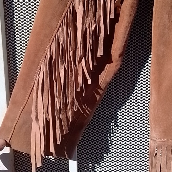 100% Leather Fringe Jacket Tan XL - Picture 4 of 9